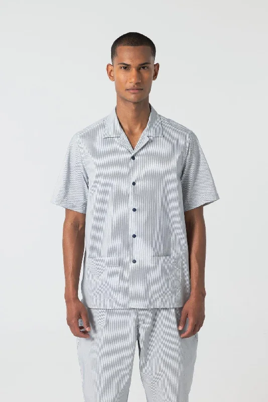 Unfeigned - Short Sleeve Shirt S1 Technical Seaqual - Navy Stripes Masculine Men's Thick Masculine Men's Thick