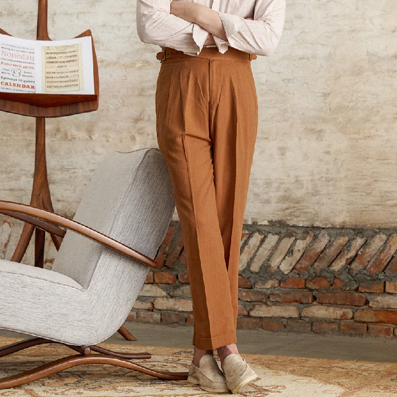 Napolitana Linen Blend Double Pleated Straight Fit Trousers Bohemian Men's Free Bohemian Men's Free