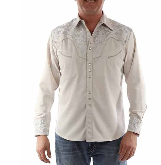 Floral Embroidered Rockabilly Shirt - Light Grey Bohemian Men's Free Bohemian Men's Free