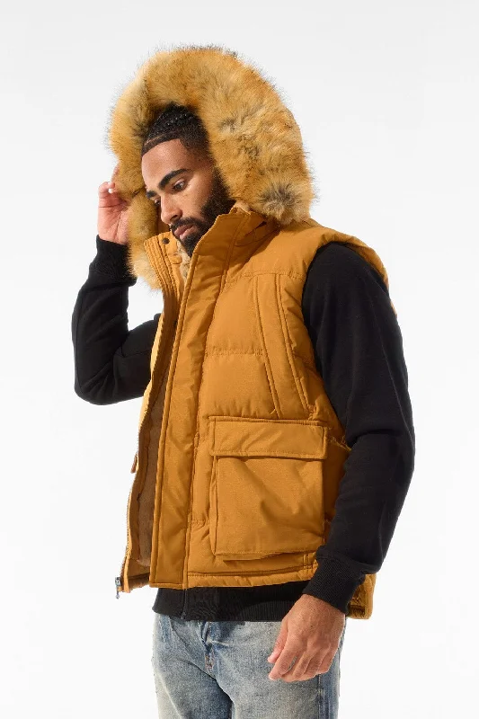 Yukon Fur Lined Puffer Vest (Wheat) Cozy Men's Sherpa Cozy Men's Sherpa