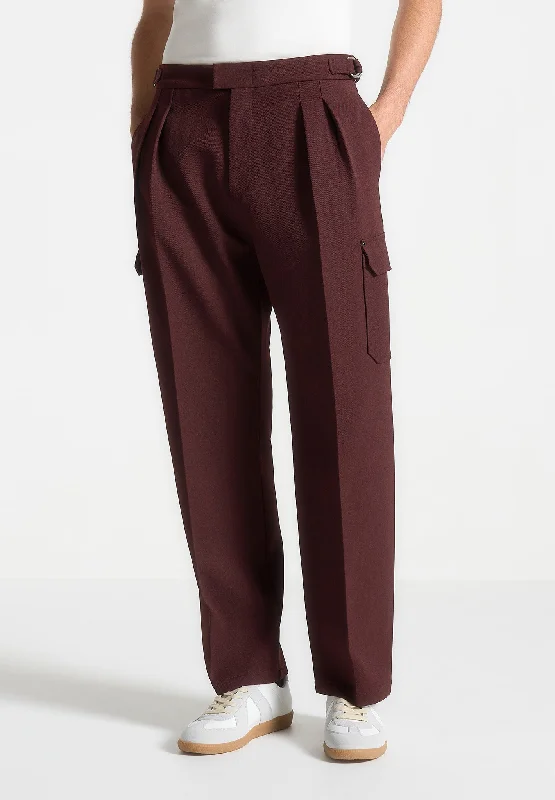 Relaxed Fit Twill Pocket Trousers - Wine Red Relaxed Men's Beach Relaxed Men's Beach