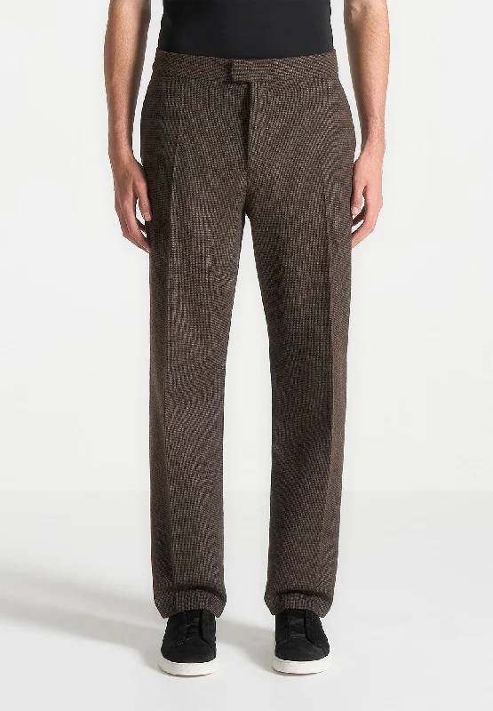 Regular Fit Houndstooth Wool-Blend Trousers - Brown Laid Laid