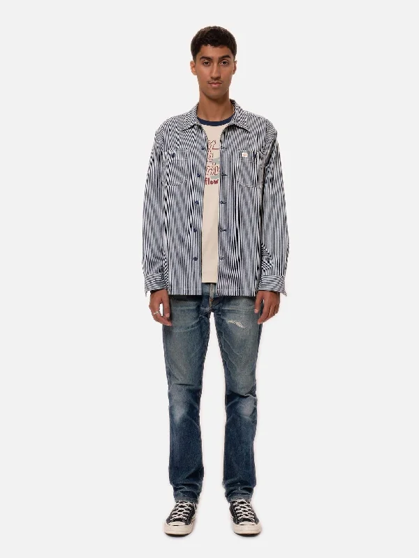 Nudie Jeans Co. - Vincent Hickory Stripe Work Shirt Trendy Men's Scandinavian Trendy Men's Scandinavian