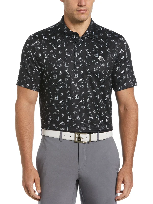 Men's Retro Arcade Print Polo Casual Men's Japanese  Casual Men's Japanese 