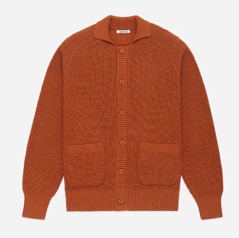 3sixteen - Cotton Collared Cardigan in Rust Sophisticated Men's French Sophisticated Men's French