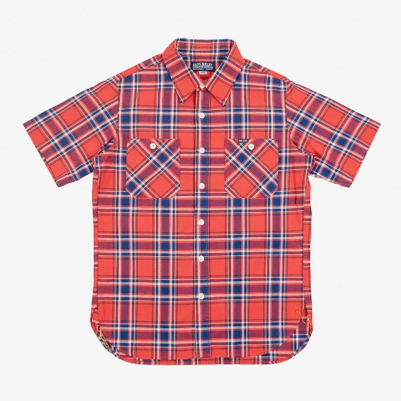 Iron Heart - IHSH-360-RED - 5oz Selvedge Madras Check Short Sleeve Work Shirt - Red Sharp Men's Italian Sharp Men's Italian