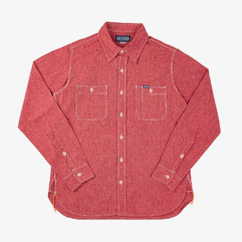 Iron Heart - 10oz Mock Twist Selvedge Chambray Work Shirt - Red Cclassic Men's Tweed Cclassic Men's Tweed