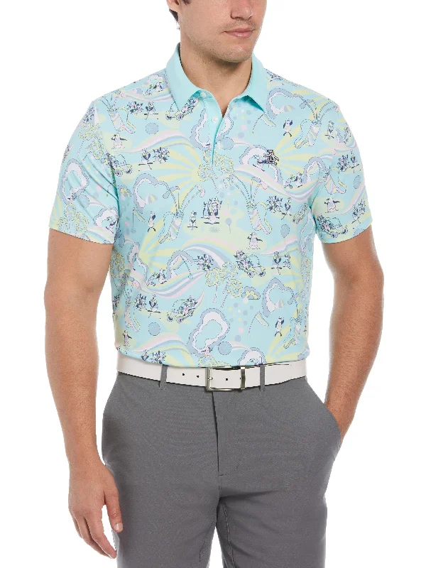 Men's 60s Heritage Print Short Sleeve Golf Polo Shirt Vacation Vacation