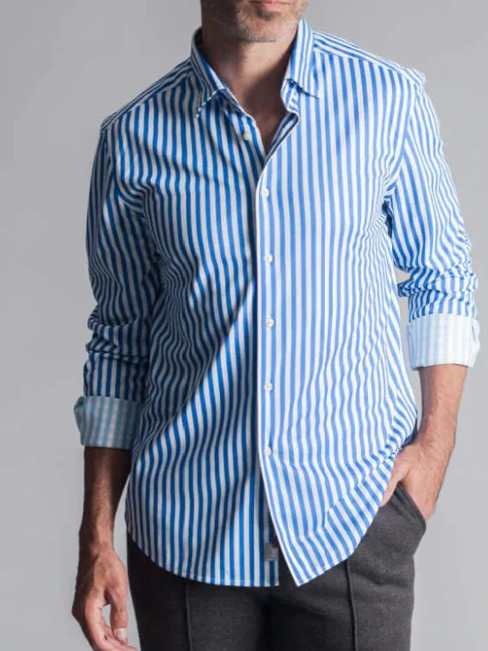 The Go Big Stripe Shirt- Royal Blue Modern Men's Geometric Modern Men's Geometric