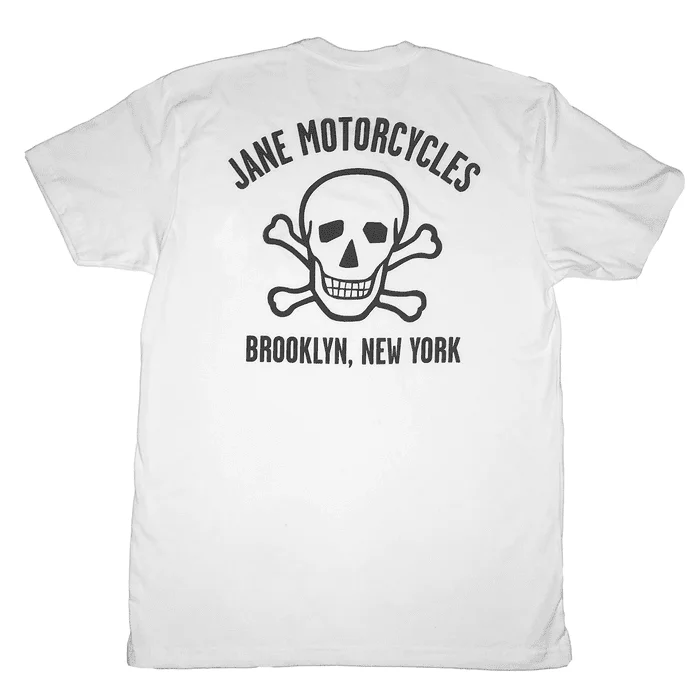 Jane Motorcycles - Bowery Street Short Sleeve T-Shirt in White Unique Men's Upcycled Unique Men's Upcycled