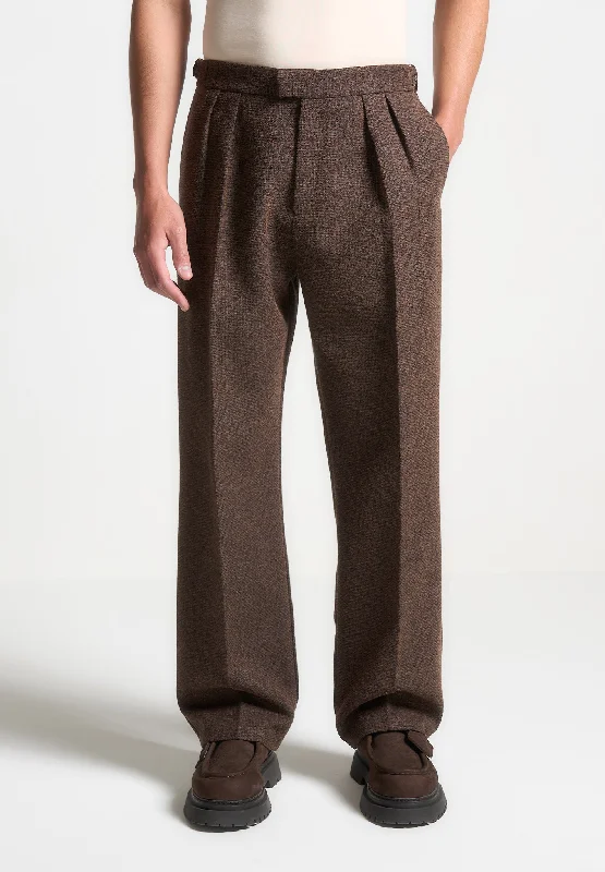 Relaxed Fit Melange Twin Pleat Tailored Trousers - Brown Dynamic Men's High Dynamic Men's High