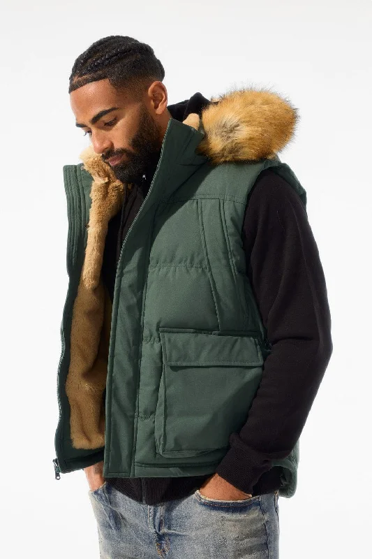 Yukon Fur Lined Puffer Vest (Dark Olive) Youthful Men's Anime Youthful Men's Anime