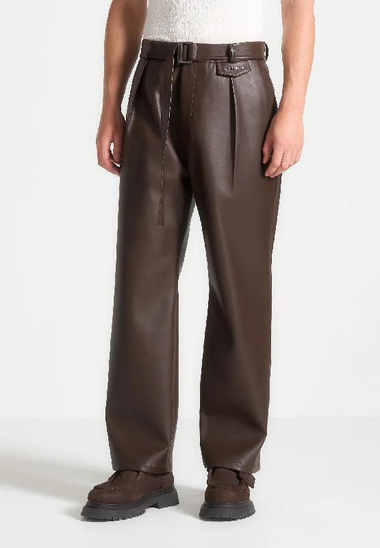 Relaxed Fit Leather Pleated Trouser - Brown Tailored Tailored