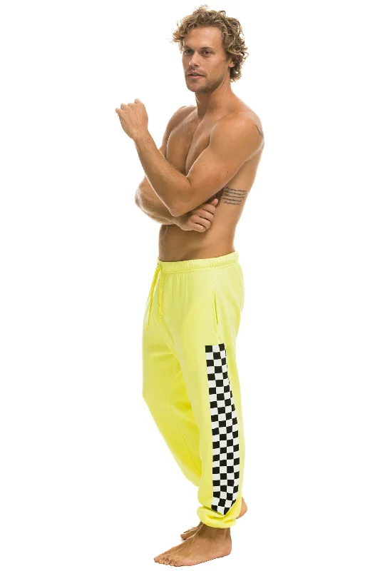 CHECK LEG SWEATPANTS - NEON YELLOW Polished Men's Silk Polished Men's Silk