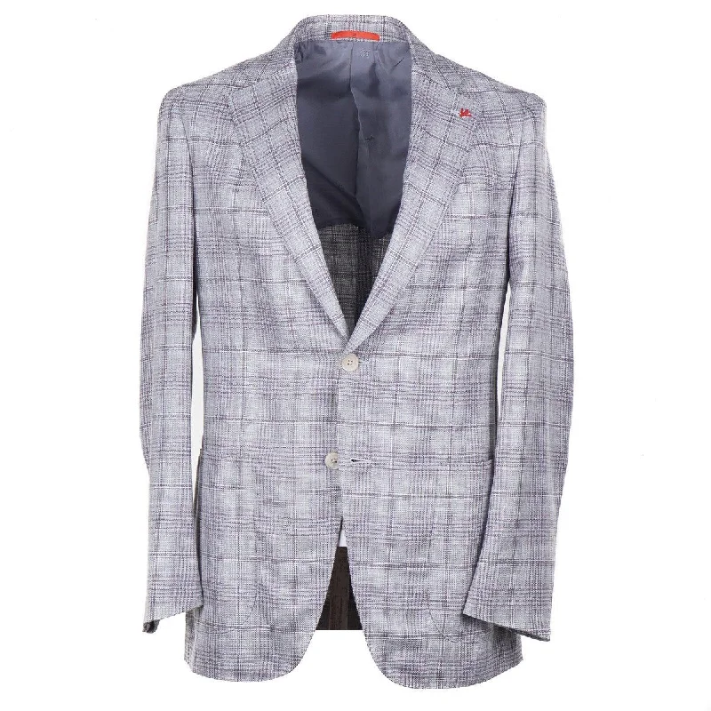 Isaia Woven Wool-Silk-Linen Sport Coat Modern Men's Geometric Modern Men's Geometric