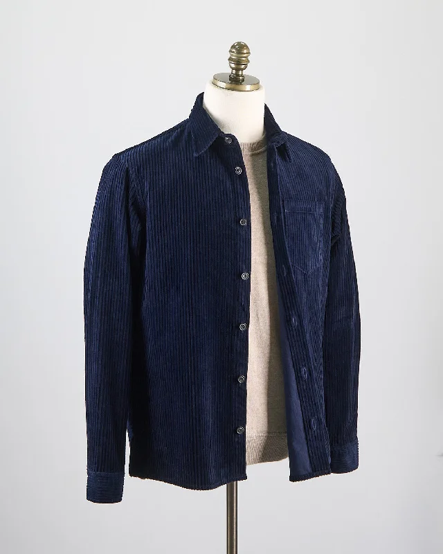 Blue Corduroy Overshirt With Moon Badge Hip Men's Retro Hip Men's Retro