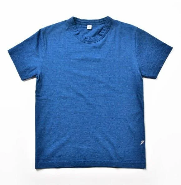 Pure Blue Japan - [SS5011-M] Indigo Jersey Crew Neck T-shirt - Middle Indigo Rugged Men's Outdoor  Rugged Men's Outdoor 