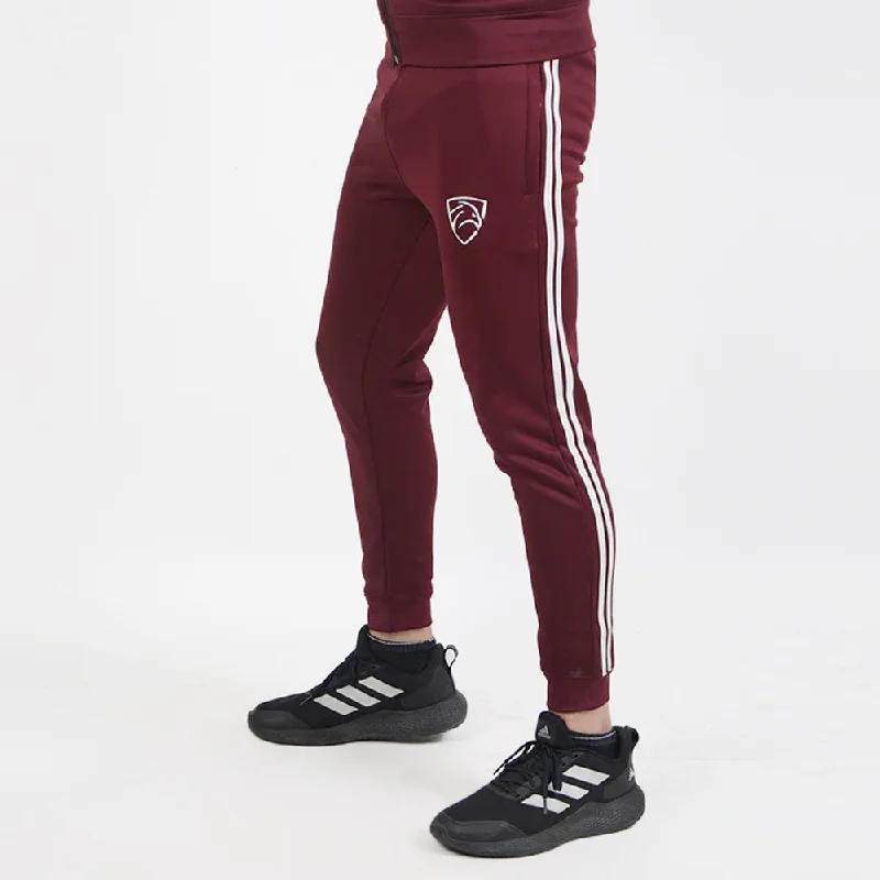 Maroon Poly Fleece Premium Bottoms With Two White Stripes Confident Men's High Confident Men's High