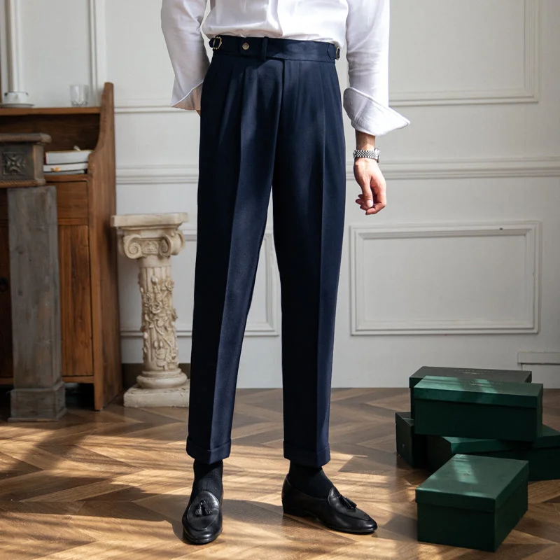 London Wool Blend Textured Double Pleated Trousers Tailored Tailored