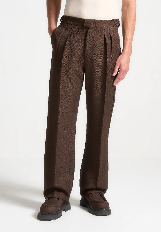 Relaxed Fit Twin Pleat Tailored Trousers - Brown Elegant Men's Cashmere Elegant Men's Cashmere