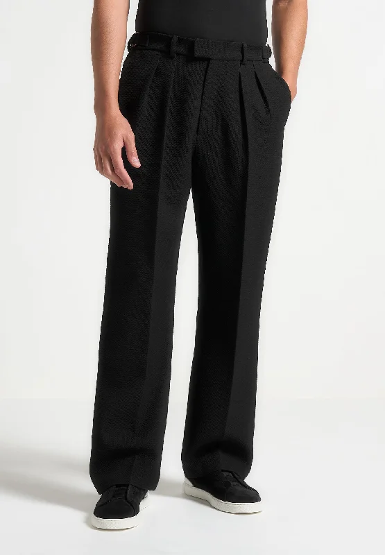 Relaxed Fit Textured Twin Pleat Tailored Trousers - Black Stylish Men's Tropical  Stylish Men's Tropical 