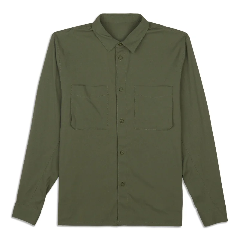 Relaxed-Fit Long-Sleeve Button-Up Shirt - Resale Trendy Men's Oversized Trendy Men's Oversized