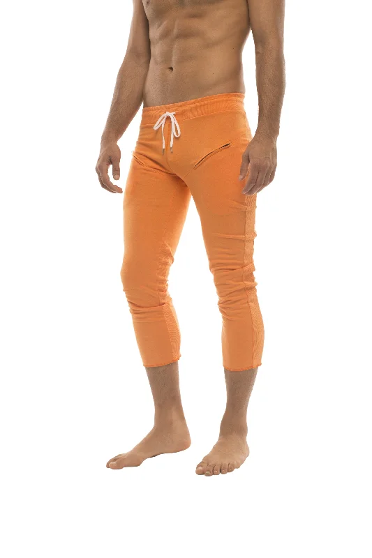 Mens 4/5 Zipper Pocket Capri Yoga Pants (Solid Orange) Adventure Adventure