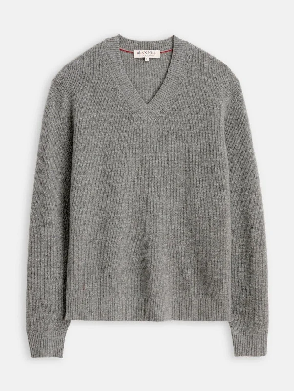 Alex Mill - V-Neck Sweater in Lightweight Cashmere in Heather Grey Polished Men's Silk Polished Men's Silk