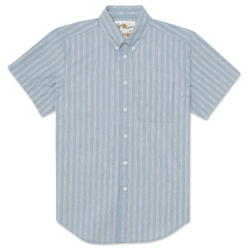 Naked & Famous - Short Sleeve Easy Shirt - Vintage Dobby Stripes - Pale Blue Bohemian Men's Free Bohemian Men's Free