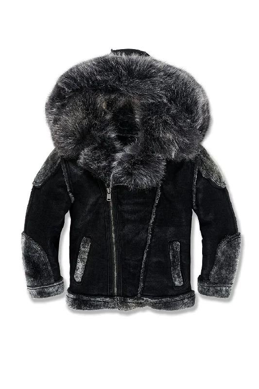 Kids El Jefe Shearling Moto Jacket (Black) Practical Men's Quick Practical Men's Quick