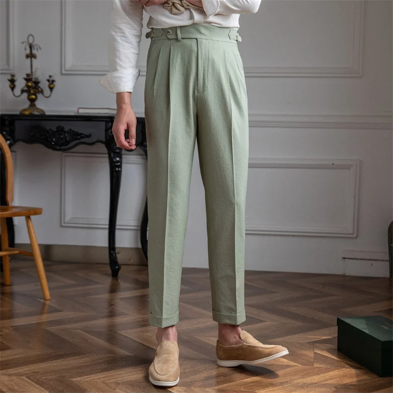 Positano Seersucker Airy Double Pleated Trousers Trendy Men's Oversized Trendy Men's Oversized