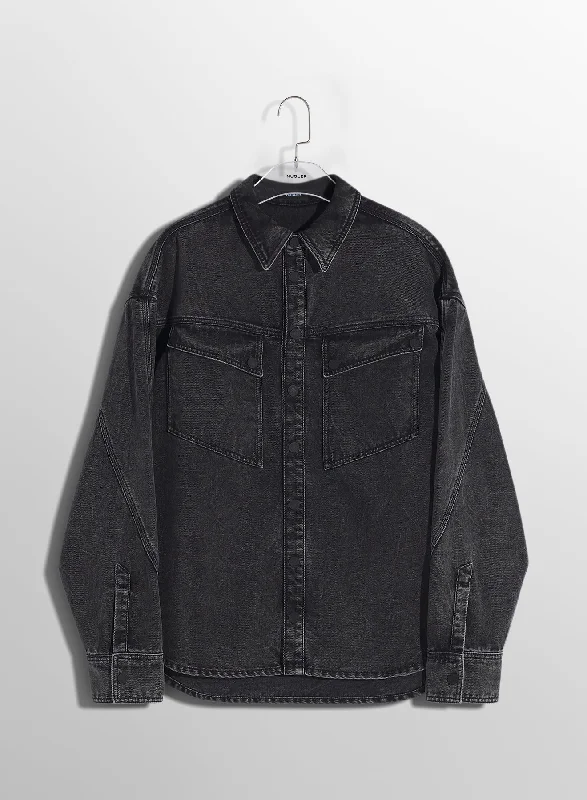 washed black denim shirt Hip Men's Retro Hip Men's Retro