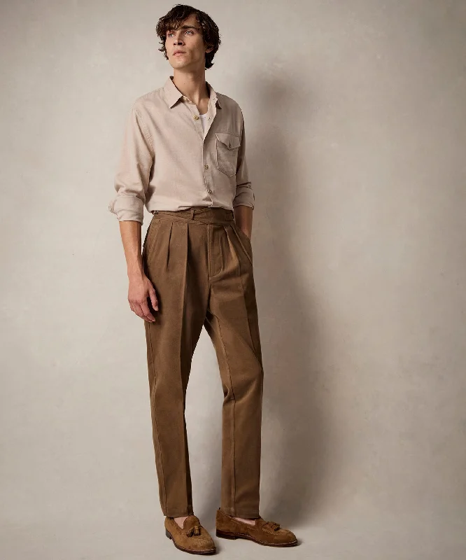 Italian Brushed Cotton Gurkha Trouser in Light Brown Trendy Men's Oversized Trendy Men's Oversized