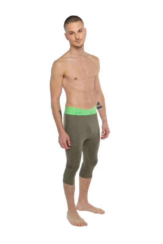 Performance Yoga Leggings - 3/4 (Olive Green) Cool Men's Distressed Cool Men's Distressed