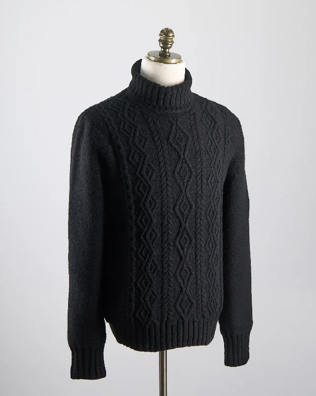 Aran Cableknit Turtleneck Sweater Casual Men's Short Casual Men's Short