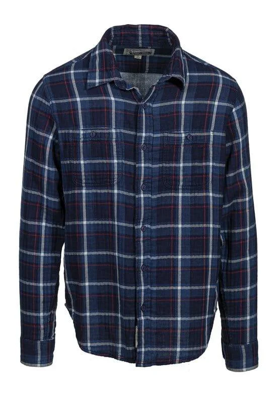 Schott NYC - Long sleeve 100% Cotton Plaid Work Shirt in Navy Tough Men's Tactical Tough Men's Tactical