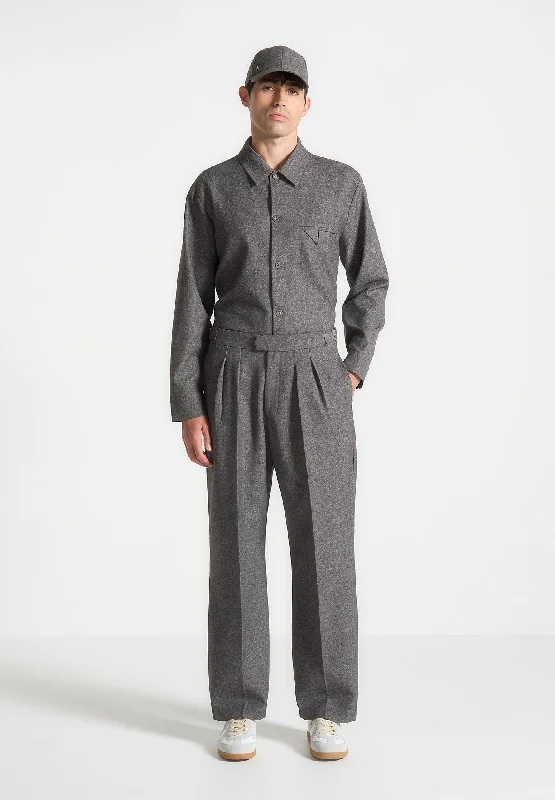 Relaxed Fit Textured Tailored Trousers - Grey Polished Men's Silk Polished Men's Silk