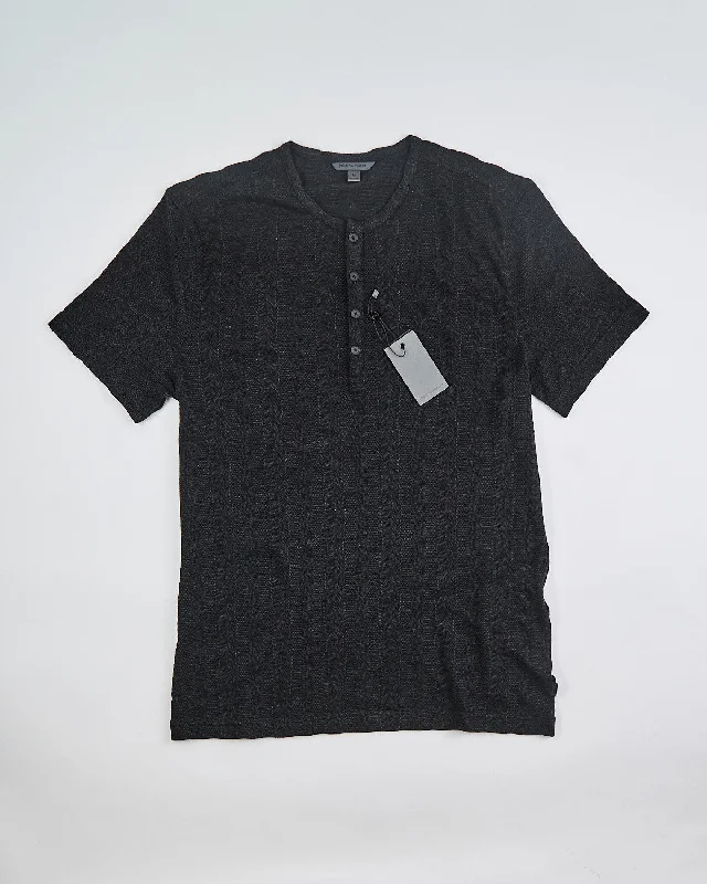 Short Sleeve Henley In Vertical Texture Jacquard British Gentleman Style British Gentleman Style