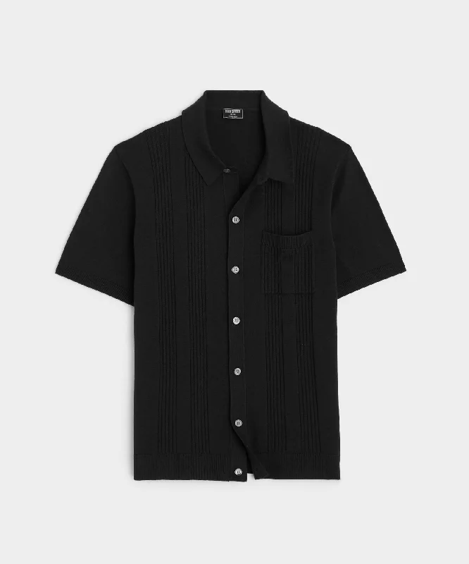 Silk Cotton Ribbed Full Placket Polo in Black Casual Men's Japanese  Casual Men's Japanese 