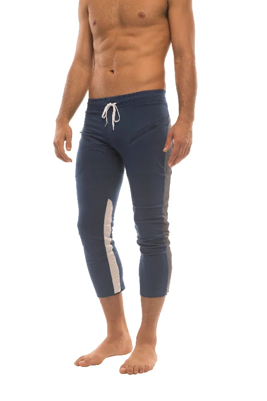 Mens 4/5 Zipper Pocket Capri Yoga Pants (Royal w/Charcoal & GREY) Edgy Men's Punk Edgy Men's Punk