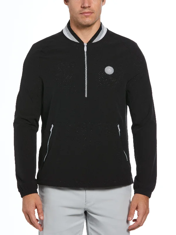 Men's Lightweight 1/4 Zip Long Sleeve Golf Windbreaker With Striped Collar Tailored Tailored