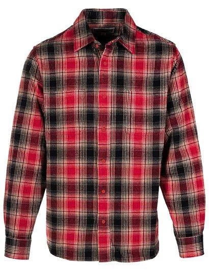 Schott NYC - Plaid Cotton Flannel Shirt - Black/Red Practical Men's Quick Practical Men's Quick