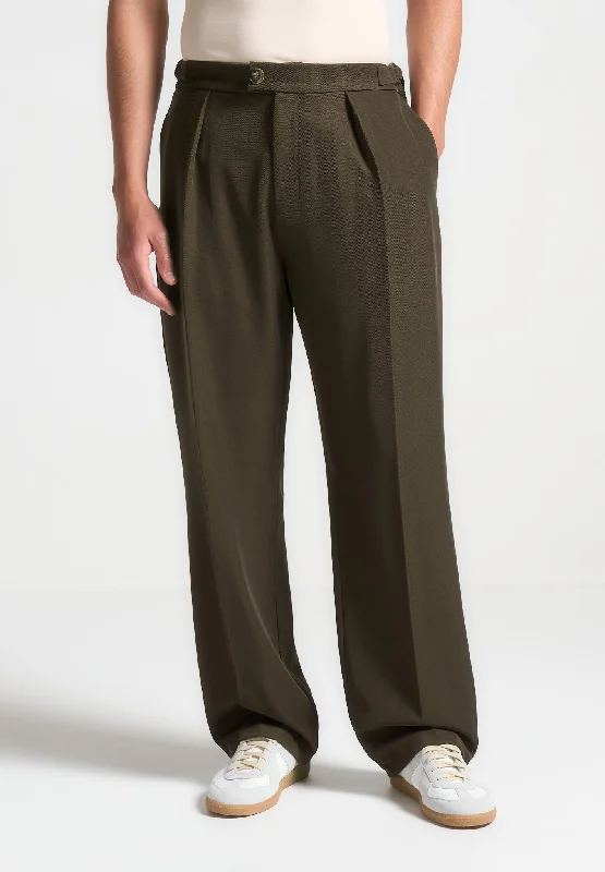 Relaxed Fit Twill Pleated Tailored Trousers - Khaki Sporty Men's Tennis Sporty Men's Tennis