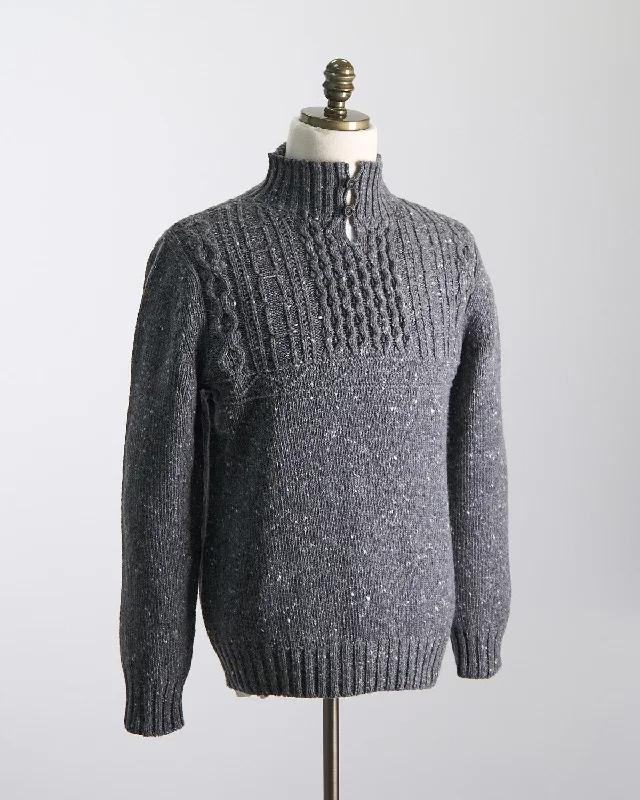 Donegal Maírtín Beag Cableknit Button Mock Sweater Masculine Men's  Masculine Men's 