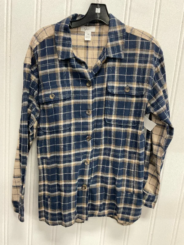 Tunic Long Sleeve By Japna In Plaid Pattern, Size: M Polished Men's Satin