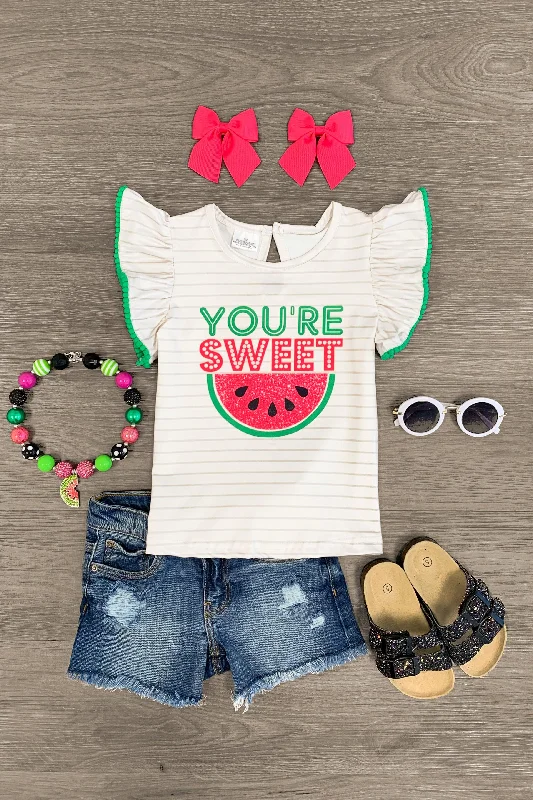 "You're Sweet" Watermelon Striped Top Hip Men's Urban