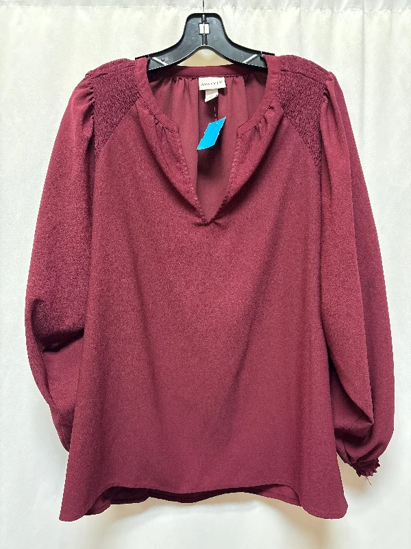 Top Long Sleeve By Ava & Viv In Maroon, Size: Xxl Hip Men's Retro