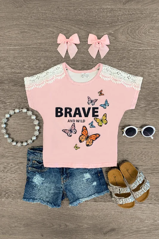 "Brave & Wild" Pink Butterfly Top Edgy Men's Punk