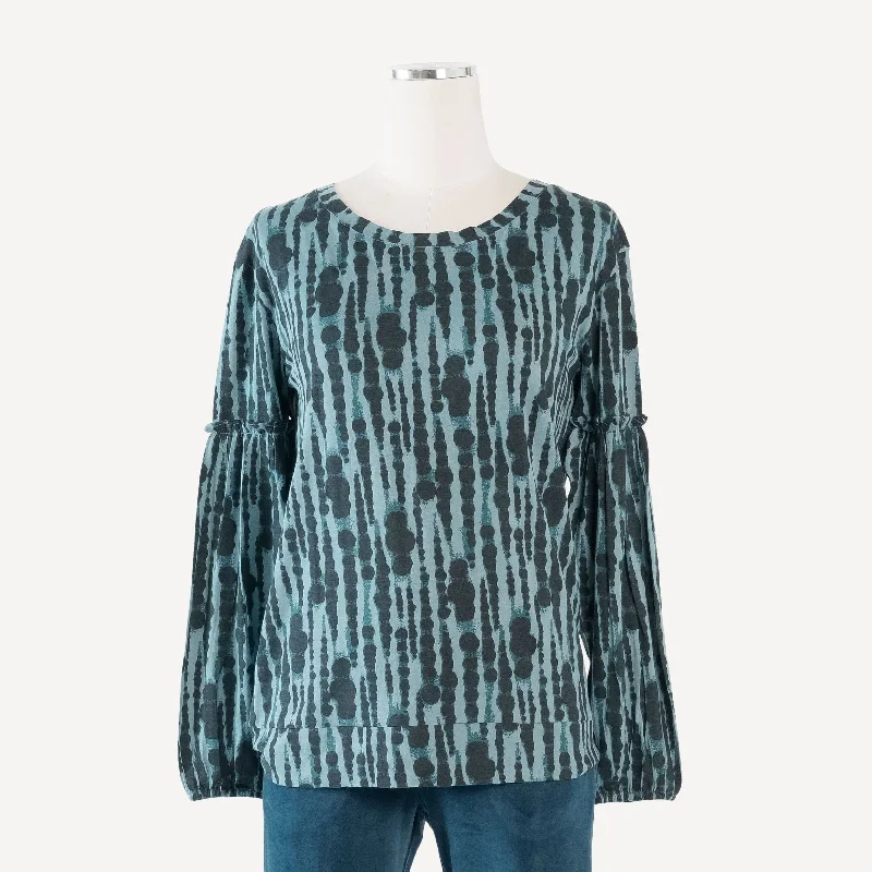 womens long bubble sleeve top | blue water drops | bamboo Bold Men's Animal