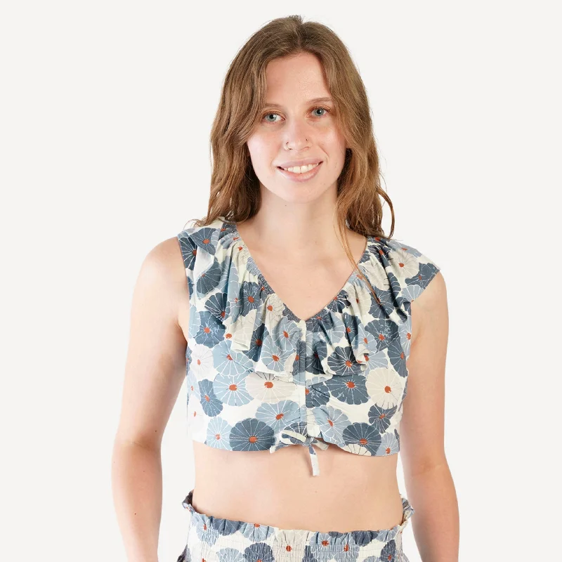 womens v-neck ruffle crop top | robin vintage daisy | bamboo Organic